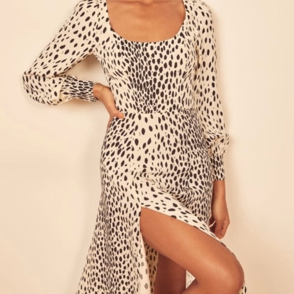 Reformation cheetah crepe midi dress, size 6